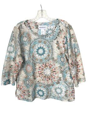 A05 Alfred Dunner Top Sz Small 3/4 Sleeve Medallion Print